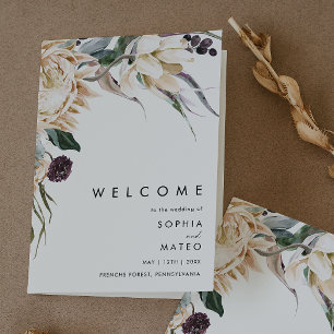 White Floral Folded Wedding Program