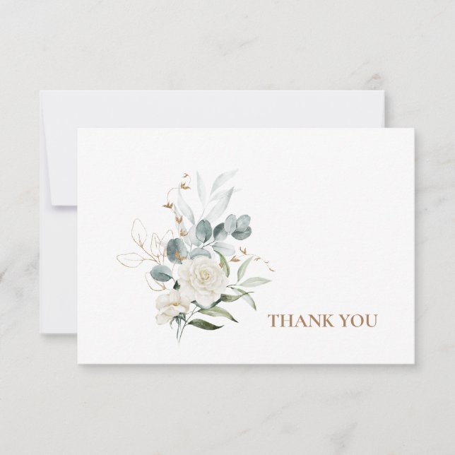 White Floral Funeral Bereavement Modern Font  Thank You Card (Front)