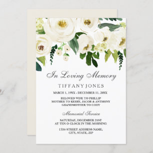 White Floral Funeral Memorial Service Announcement
