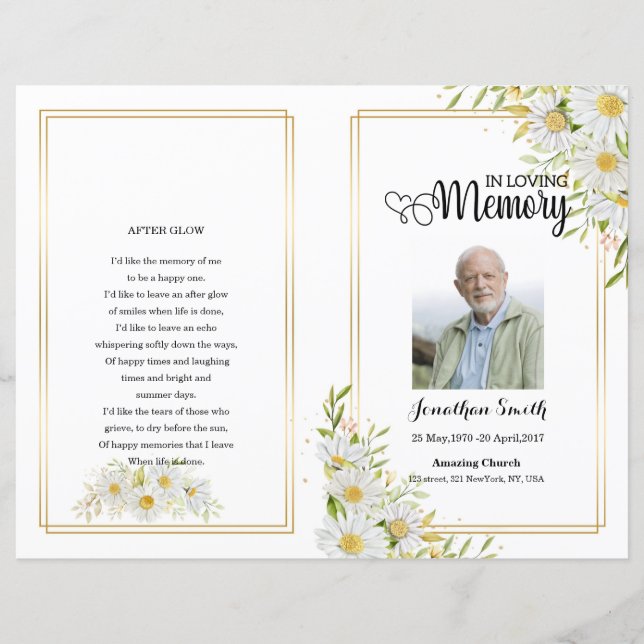White floral Funeral Program template (Front)