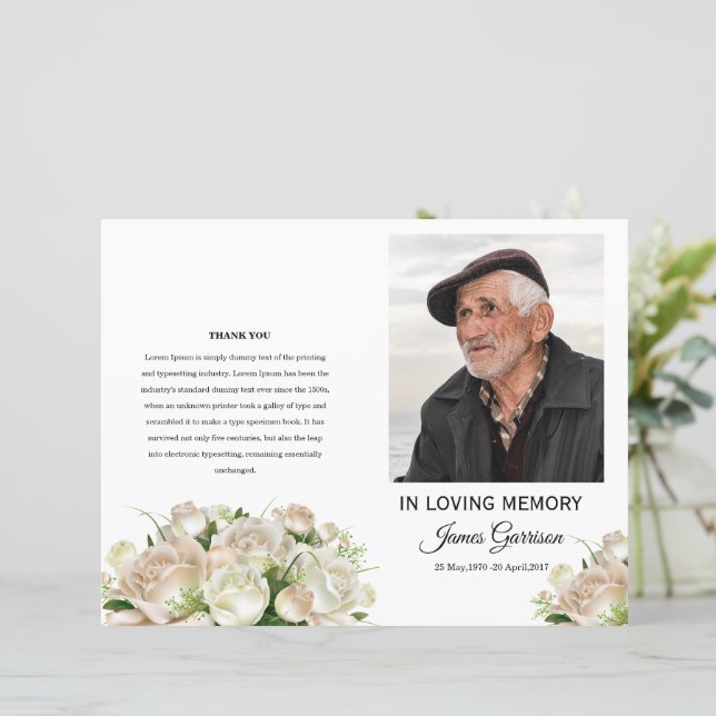 White Floral Funeral Program Template (Standing Front)