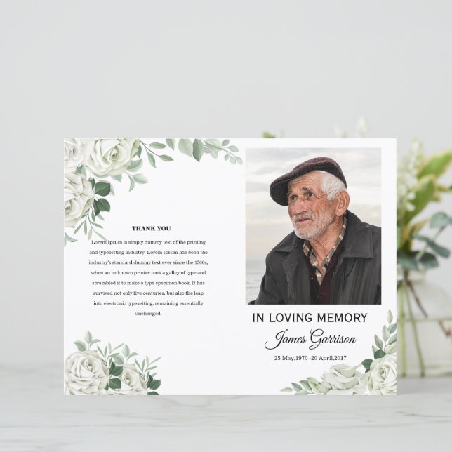 White Floral Funeral Program Template (Standing Front)
