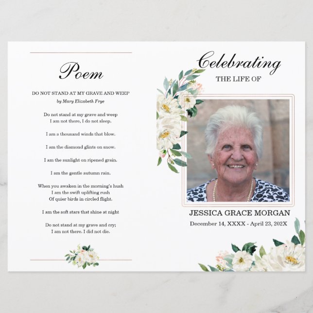White Floral Funeral Program Template (Front)