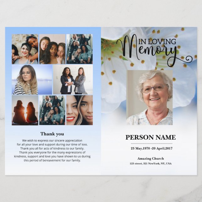 White Floral Funeral Program template (Front)