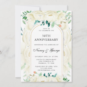 White Floral Garden 50th Wedding Anniversary Invitation