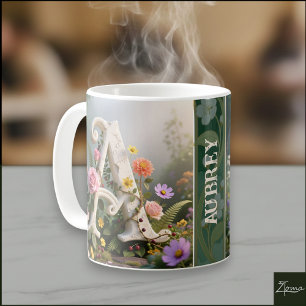 White Floral Garden Monogram Letter A Coffee Mug