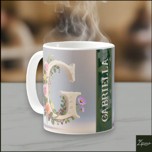 White Floral Garden Monogram Letter G Coffee Mug