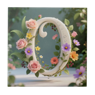 White Floral Garden Monogram Letter O Ceramic Tile