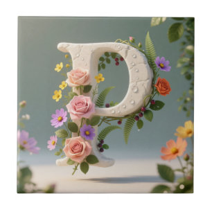 White Floral Garden Monogram Letter P Ceramic Tile