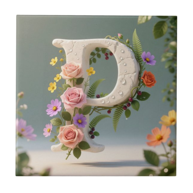 White Floral Garden Monogram Letter P Ceramic Tile (Front)