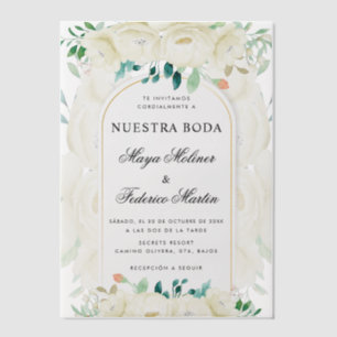 White Floral Garden Nuestra Boda Spanish Wedding Vellum Invitations