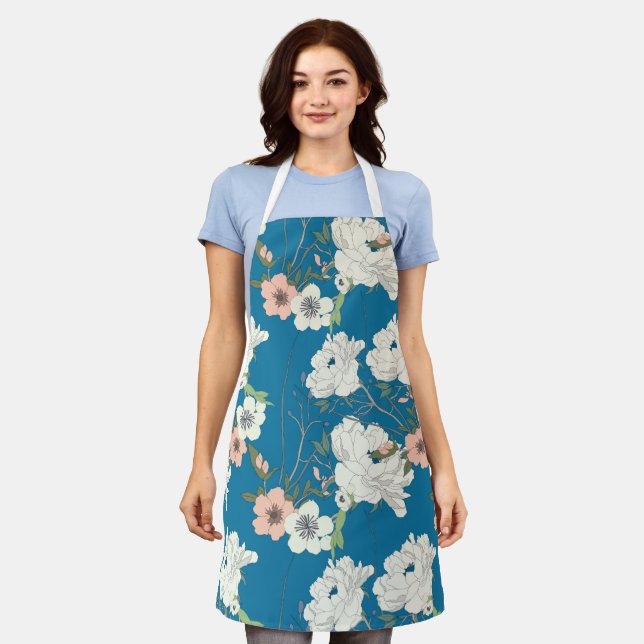 White Floral Garden Pattern Apron (Worn)