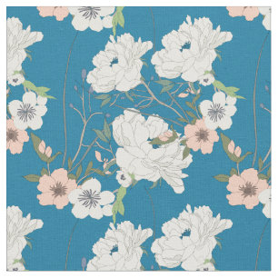 White Floral Garden Pattern Fabric