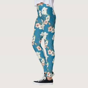 White Floral Garden Pattern Leggings