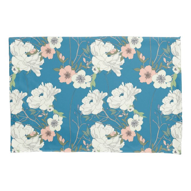 White Floral Garden Pattern Pillowcase (Front)