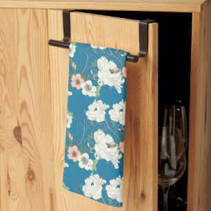 White Floral Garden Pattern Tea Towel