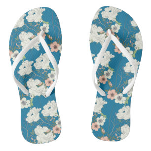 White Floral Garden Pattern Thongs