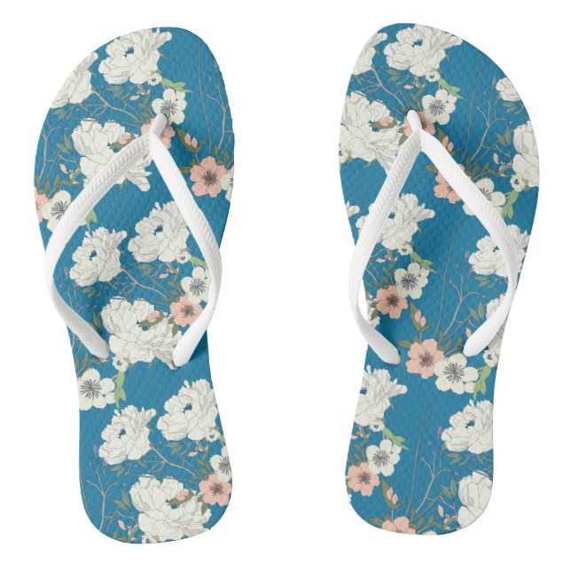 White Floral Garden Pattern Thongs (Footbed)