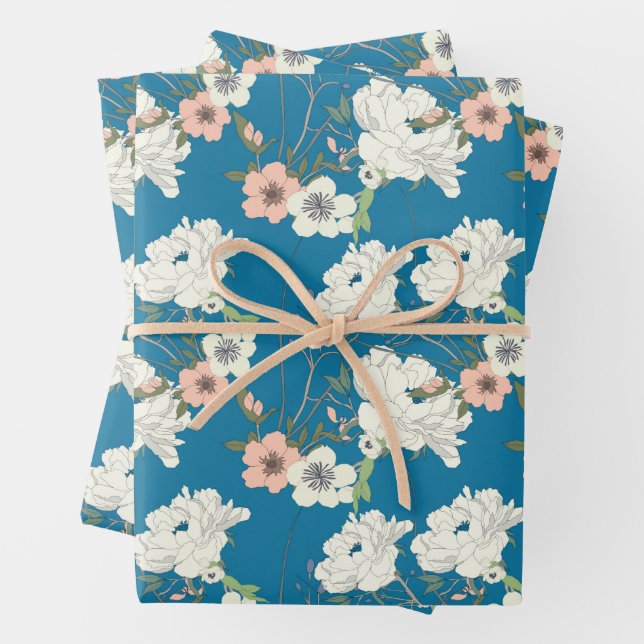 White Floral Garden Pattern Wrapping Paper Sheet (In situ)