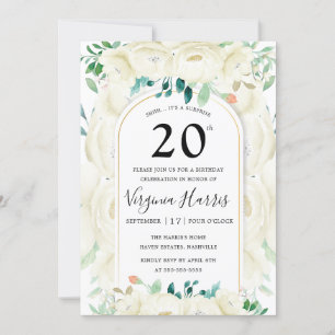 White Floral Garden Twenty 20th Birthday Invitation