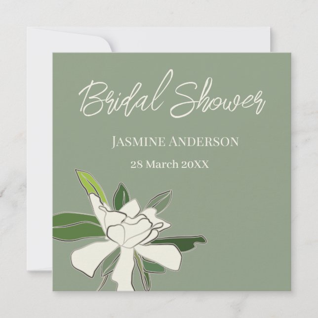White Floral Gardenia Simple Garden Bridal Shower  Announcement (Front)