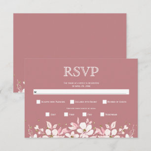 White floral garland and jewels dusty rose wedding RSVP card