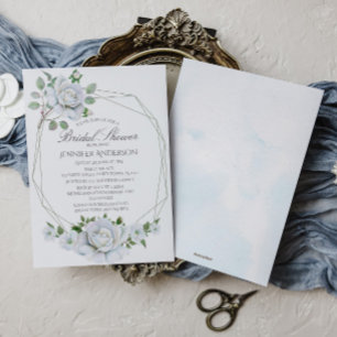 White Floral Geometric Watercolor Bridal Shower Invitation