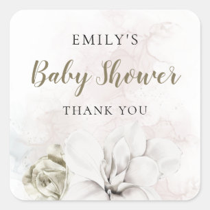 White Floral Girl or Boy Baby Shower Thank You Square Sticker