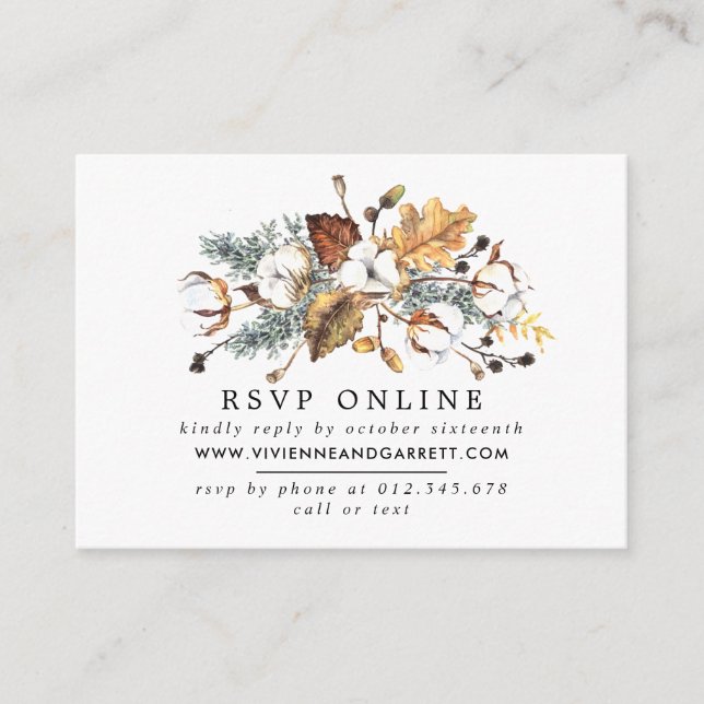White Floral Gold Autumn Leaves Online RSVP Enclosure Card (Front)