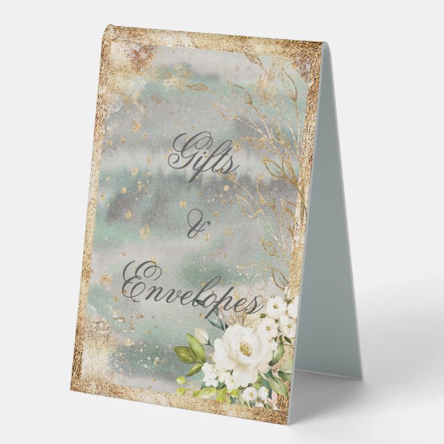 White Floral Gold Botanical Cream Ivory Wedding (Front)