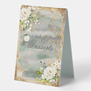 White Floral Gold Botanical Cream Ivory Wedding