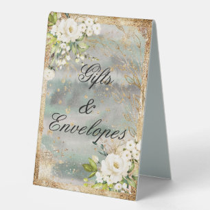 White Floral Gold Botanical Cream Ivory Wedding Ta