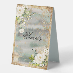 White Floral Gold Botanical Cream Ivory Wedding Ta