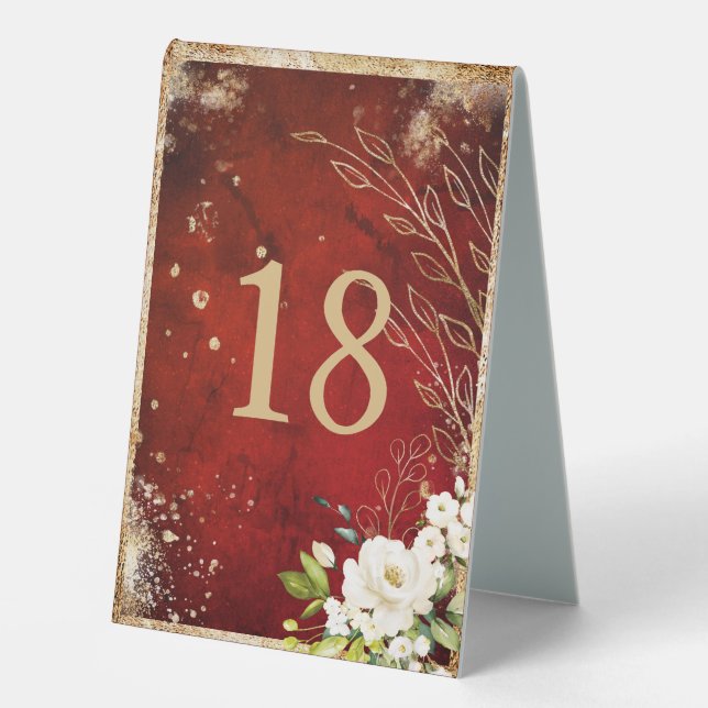 White Floral Gold Botanical Scarlet Red  (Front)