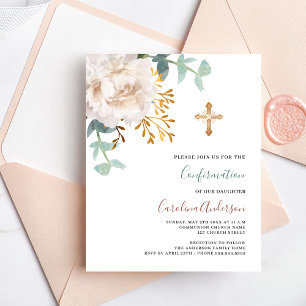 White floral gold budget confirmation invitation