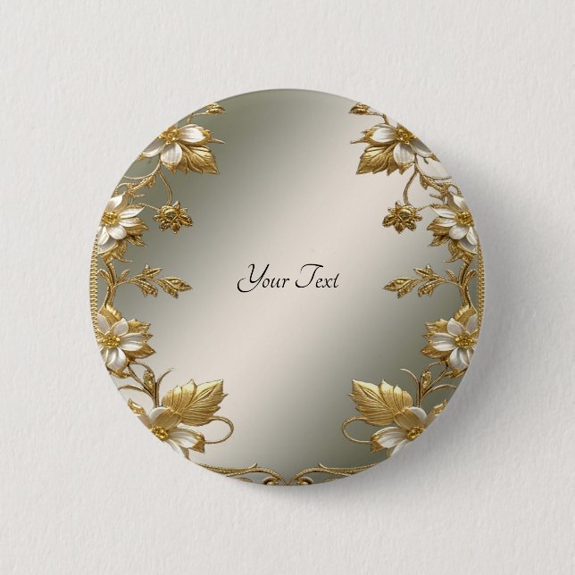 White Floral Gold Ornate Button (Front)