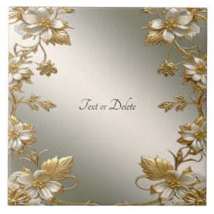White Floral Gold Ornate Ceramic Tile