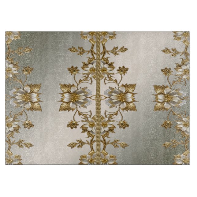 White Floral Gold Ornate Cutting Board (Front)