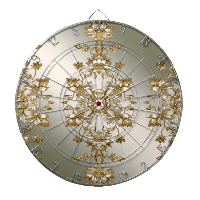 White Floral Gold Ornate Dartboard (Front)