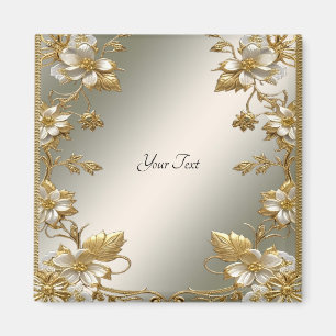 White Floral Gold Ornate Magnet