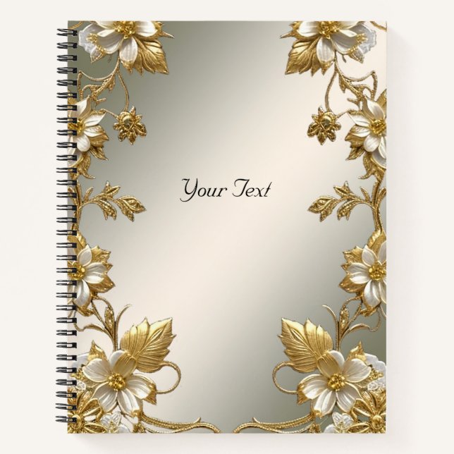 White Floral Gold Ornate Notebook (Front)