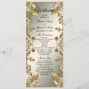White Floral Gold Ornate Wedding Program