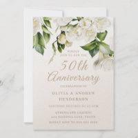 White Floral Gold Shimmer 50th Wedding Anniversary