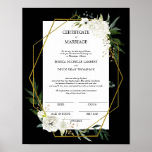White Floral Gold Wedding Certificate of Marriage