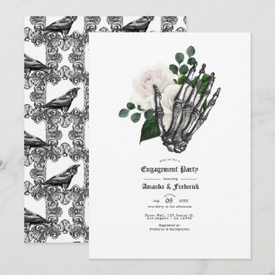 White Floral Gothic Wedding Engagement Party Invitation