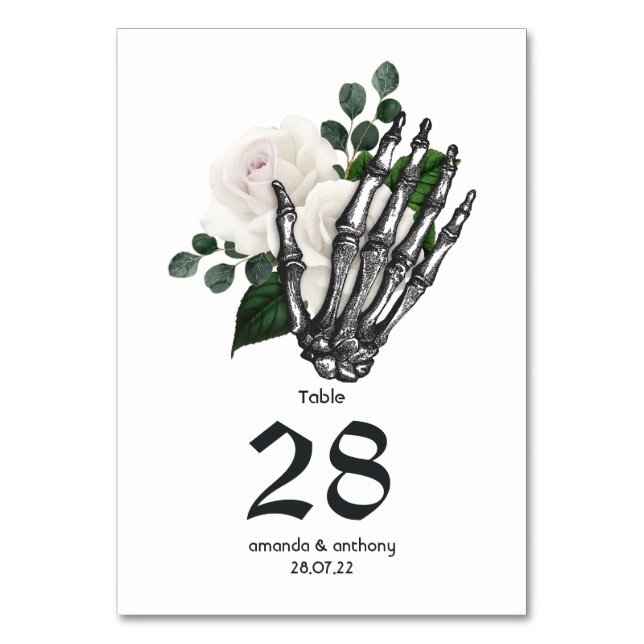 White Floral Gothic Wedding Table Number (Front)