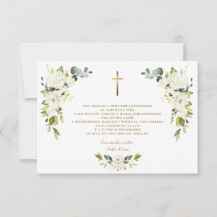 White Floral Gracias Con Oración Bautizo Thank You Card