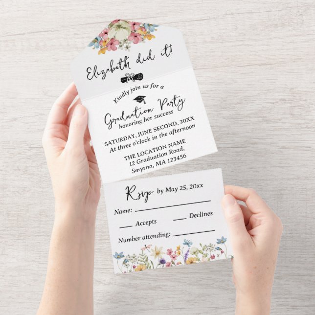 White Floral Graduation Party All in One Invitation (Tearaway)