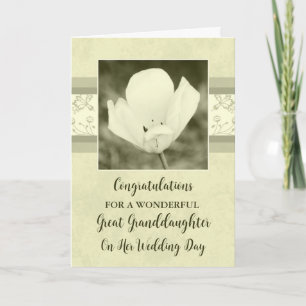 White Floral Great Granddaughter Wedding  Card