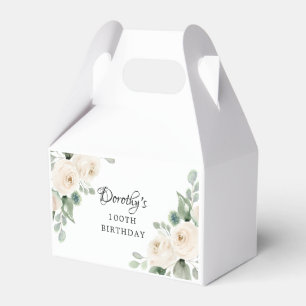 White Floral Green Eucalyptus 100th Birthday  Favour Box